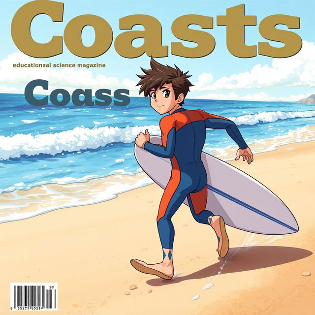 Detailed anime-style cover art for an educational science magazine issue titled 'Coasts'