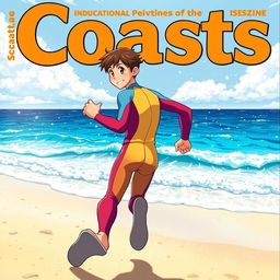 Detailed anime-style cover art for an educational science magazine issue titled 'Coasts'