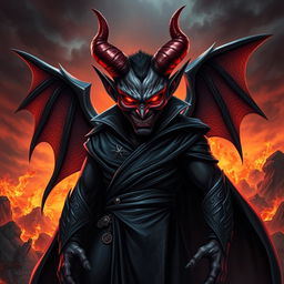 A striking and vivid representation of a devil character, featuring classic devil traits such as sharp horns, glowing red eyes, and a sinister grin