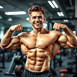 A dynamic profile photo for an Instagram page dedicated to bodybuilding, featuring a muscular, confident athlete showcasing their powerful physique