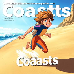 Detailed anime-style cover art for an educational science magazine issue titled 'Coasts'