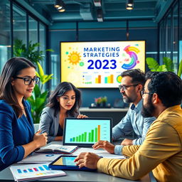 A vibrant and dynamic scene depicting the essence of marketing