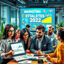 A vibrant and dynamic scene depicting the essence of marketing