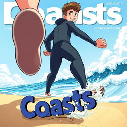 Detailed anime-style cover art for an educational science magazine issue titled 'Coasts'