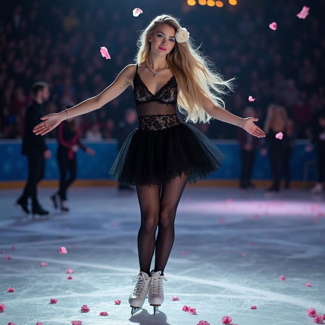 A full-length photograph of a beautiful, sexy, 18-year-old girl with long, flowing blonde hair, exhibiting a sweet and innocent demeanor