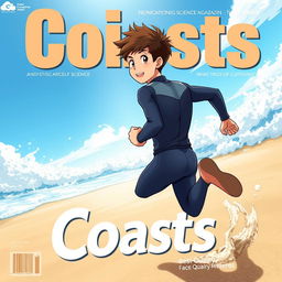 Detailed anime-style cover art for an educational science magazine issue titled 'Coasts'
