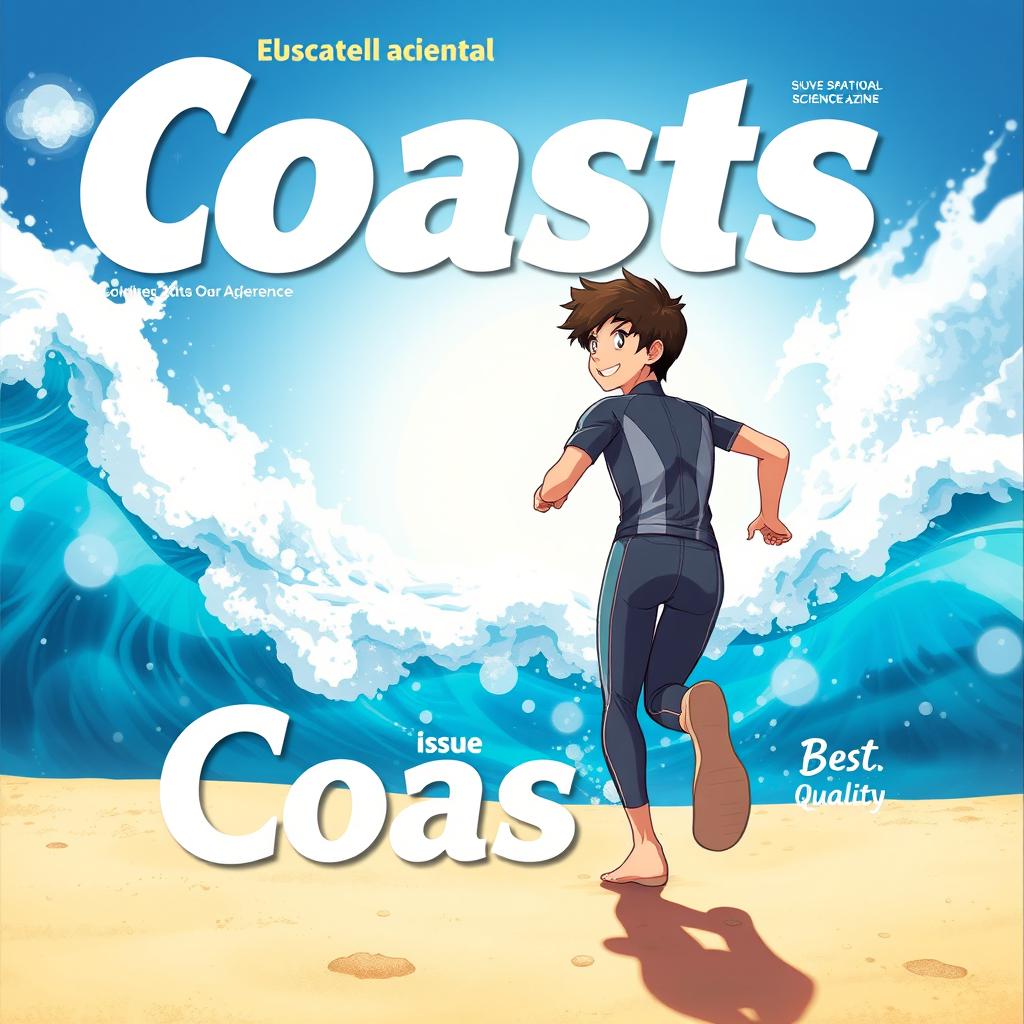 Detailed anime-style cover art for an educational science magazine issue titled 'Coasts'