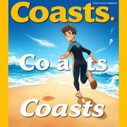 Detailed anime-style cover art for an educational science magazine issue titled 'Coasts'