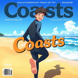 Detailed anime-style cover art for an educational science magazine issue titled 'Coasts'