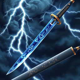 An extremely detailed Nichirin sword inspired by the Demon Slayer anime, specifically designed for Thunder Breathing