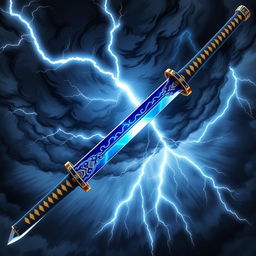 An extremely detailed Nichirin sword inspired by the Demon Slayer anime, specifically designed for Thunder Breathing