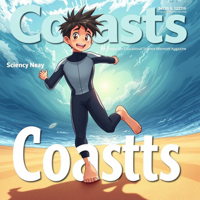 Detailed anime-style cover art for an educational science magazine issue titled 'Coasts'