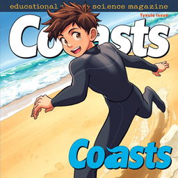Detailed anime-style cover art for an educational science magazine issue titled 'Coasts'