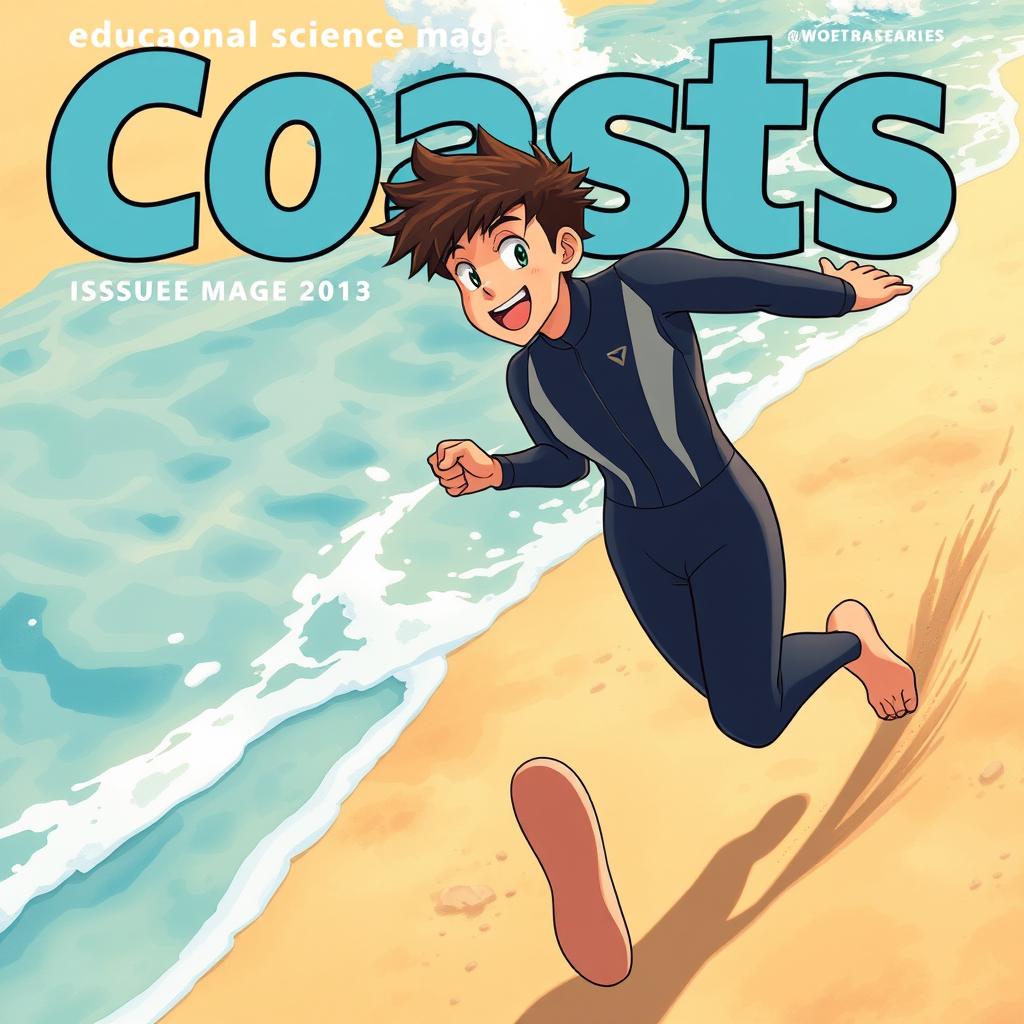 Detailed anime-style cover art for an educational science magazine issue titled 'Coasts'