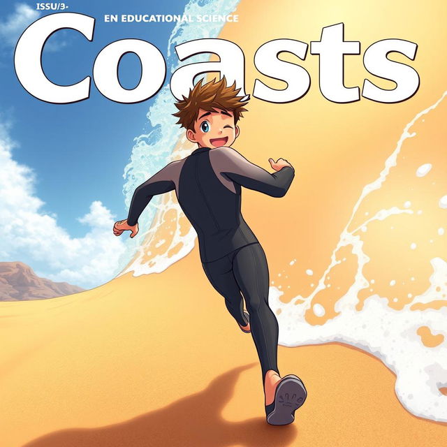 Detailed anime-style cover art for an educational science magazine issue titled 'Coasts'