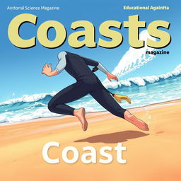 Detailed anime-style cover art for an educational science magazine issue titled 'Coasts'