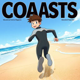 Detailed anime-style cover art for an educational science magazine issue titled 'Coasts'