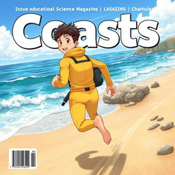 Detailed anime-style cover art for an educational science magazine issue titled 'Coasts'