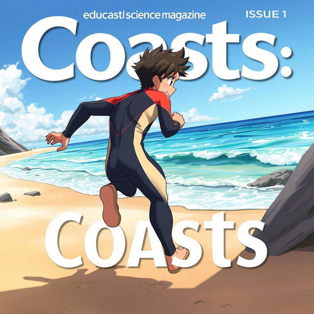 Detailed anime-style cover art for an educational science magazine issue titled 'Coasts'