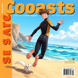 Detailed anime-style cover art for an educational science magazine issue titled 'Coasts'