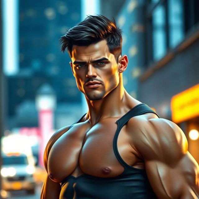 A fictional handsome man showcasing a muscular and well-built physique