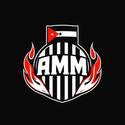 A football team logo designed in black and white, featuring a small Jordanian flag at the top