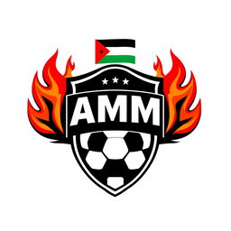 A football team logo designed in black and white, featuring a small Jordanian flag at the top
