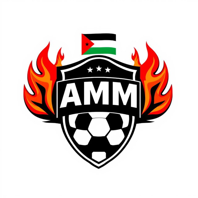 A football team logo designed in black and white, featuring a small Jordanian flag at the top