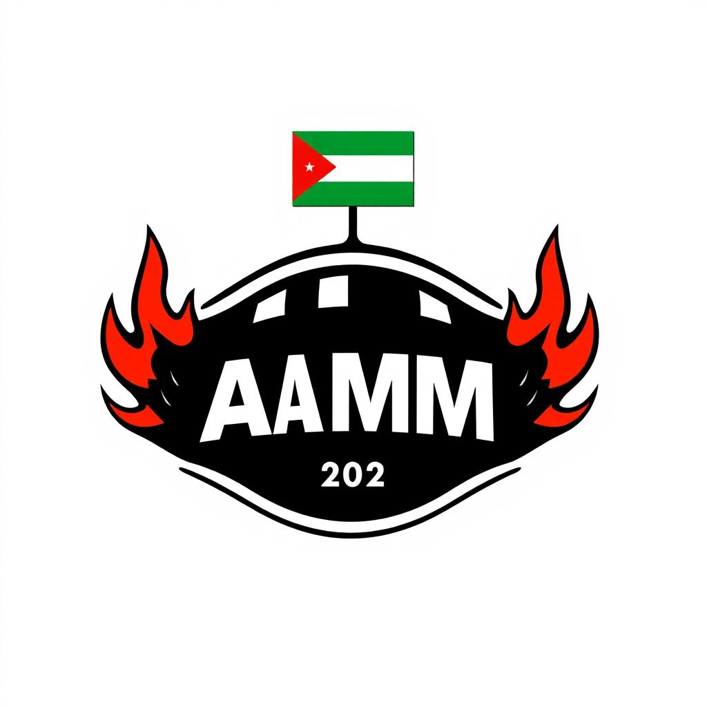 A football team logo designed in black and white, featuring a small Jordanian flag at the top