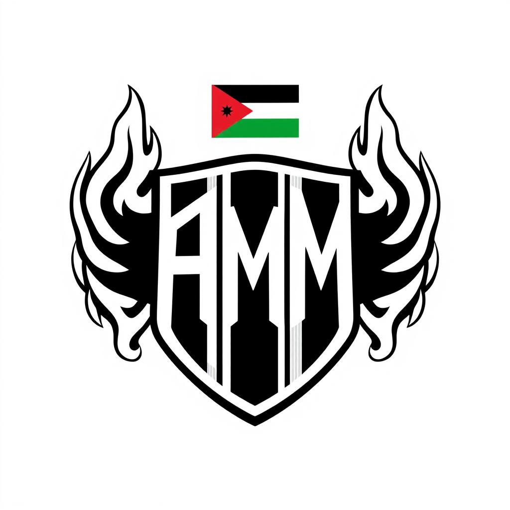 A football team logo designed in black and white featuring a small flag of Jordan at the top