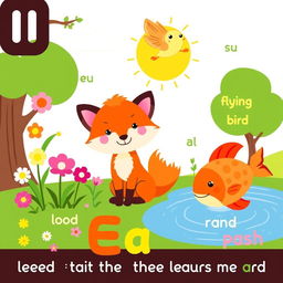 A cute and colorful children's illustration designed for teaching the sound of the letter 'ف'