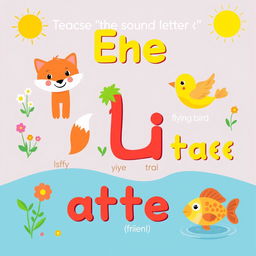 A cute and colorful children's illustration designed for teaching the sound of the letter 'ف'