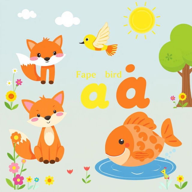 A cute and colorful children's illustration designed for teaching the sound of the letter 'ف'