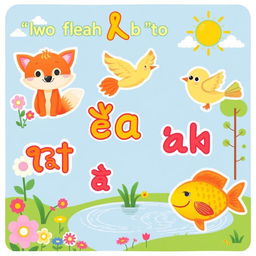 A cute and colorful children's illustration designed for teaching the sound of the letter 'ف'