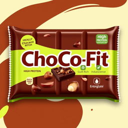 A visually appealing chocolate bar named 'ChoCo-Fit' designed to emphasize its healthy attributes