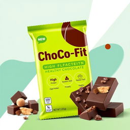 A visually appealing chocolate bar named 'ChoCo-Fit' designed to emphasize its healthy attributes