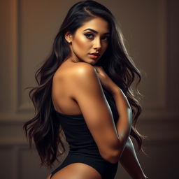 An attractive, sensual woman posing elegantly, exuding confidence and allure