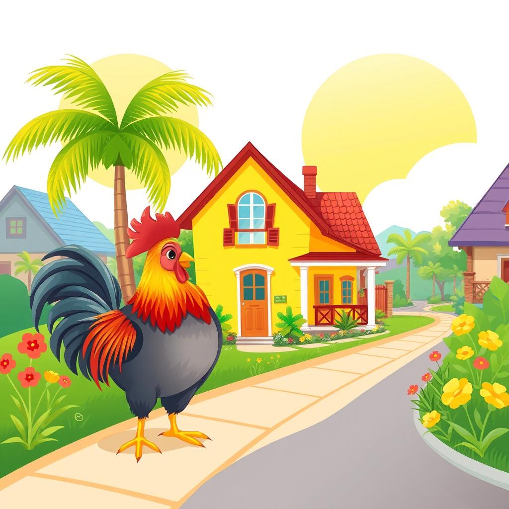 A delightful children's illustration depicting a charming house with a bright, colorful exterior set against a sunny backdrop