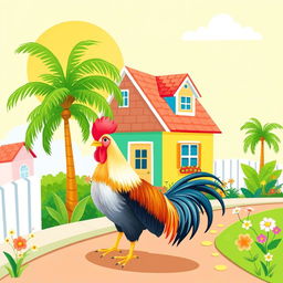 A delightful children's illustration depicting a charming house with a bright, colorful exterior set against a sunny backdrop