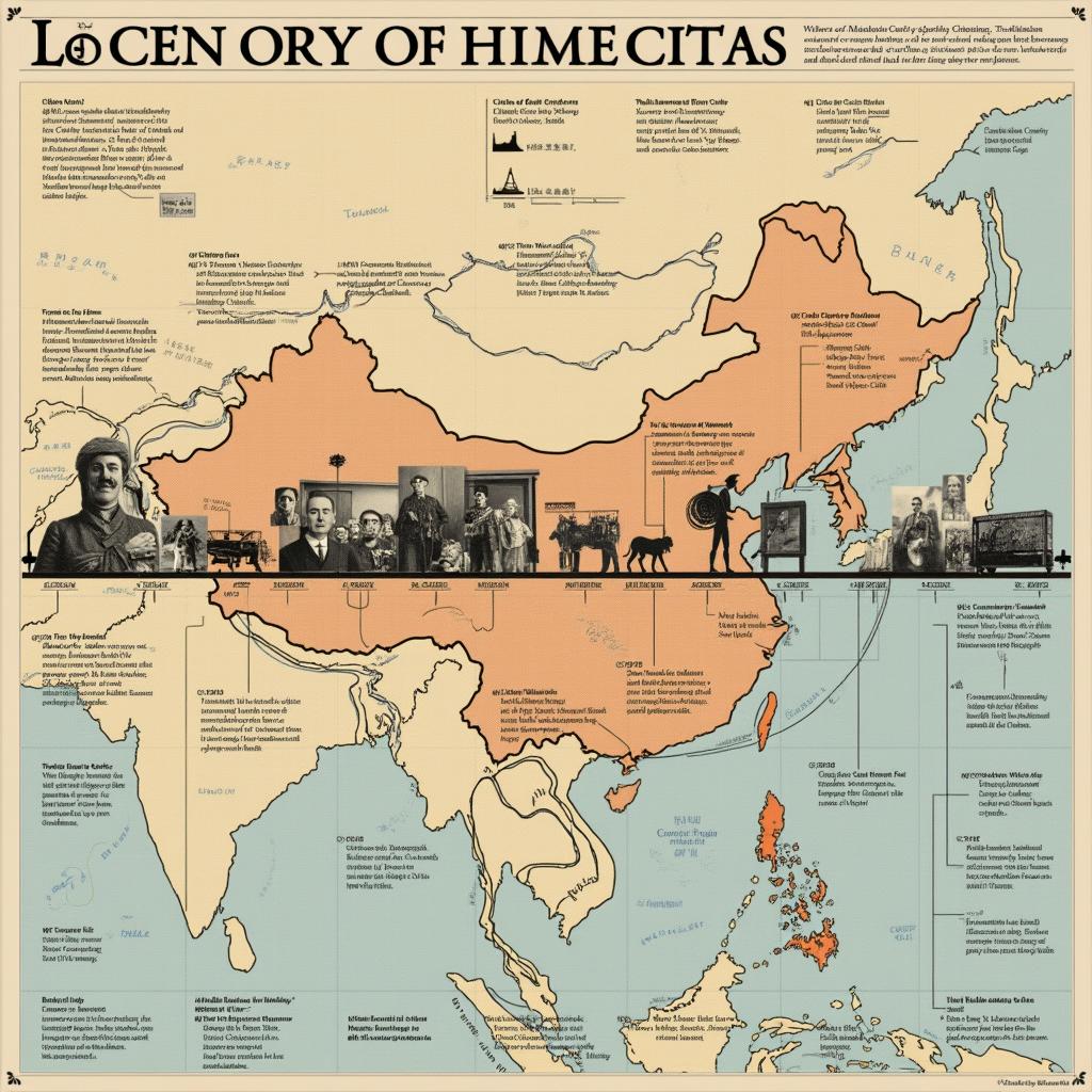 An informative illustration of a timeline that highlights key events of the Century of Humiliation, visually represented with significant historical markers