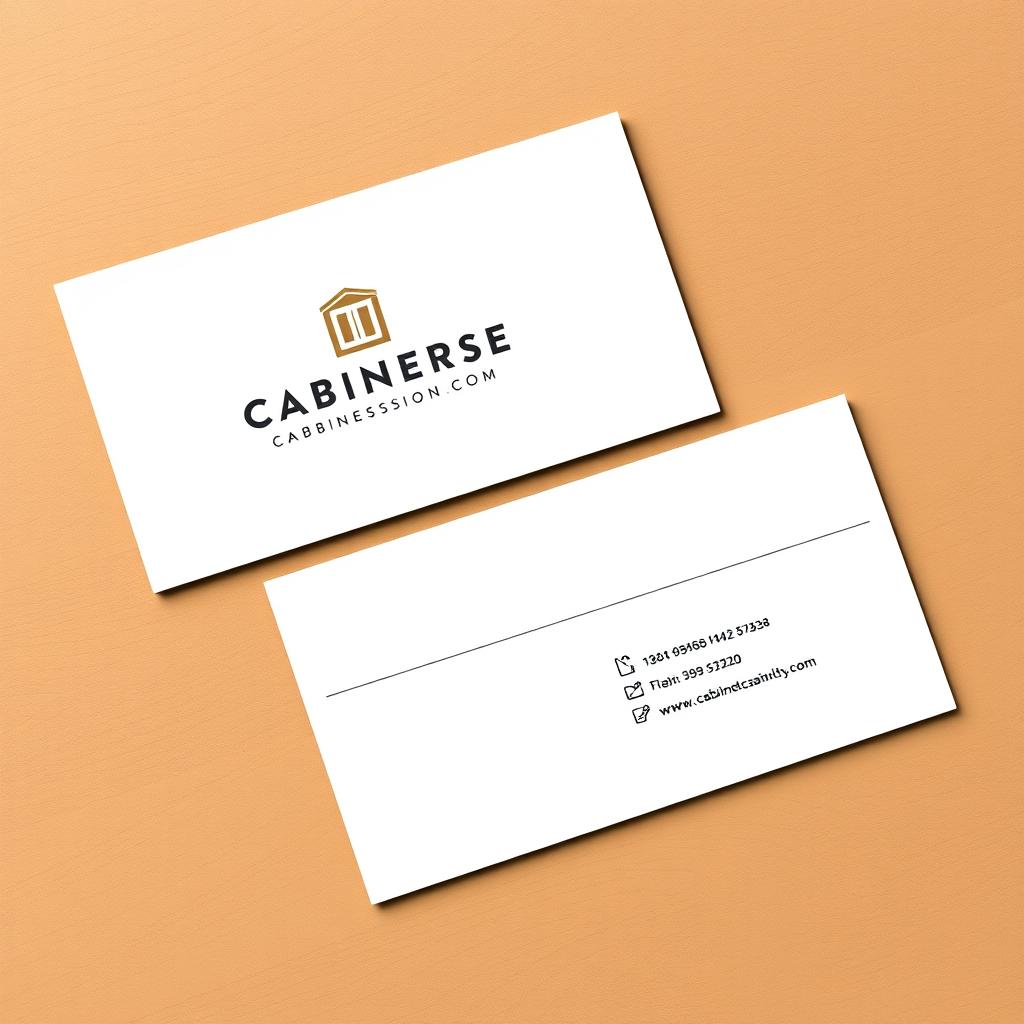 A sleek and modern business card design for a cabinet-making business, featuring elegant wood textures and contemporary typography