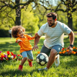 A heartwarming scene capturing a playful moment between a father and son