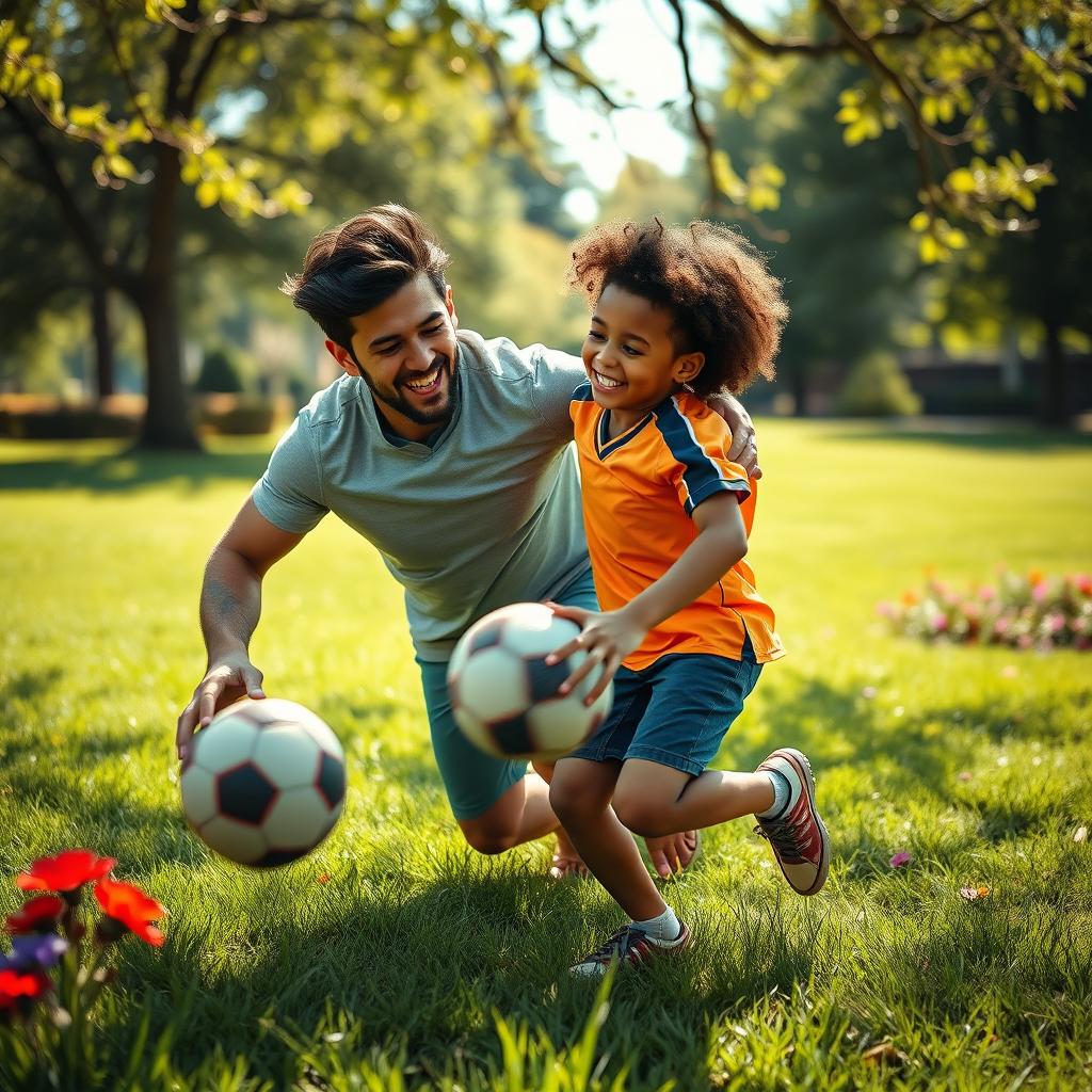 A heartwarming scene capturing a playful moment between a father and son