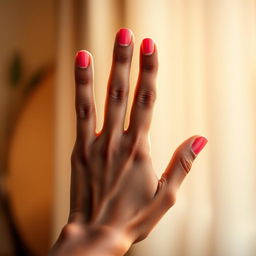 A close-up shot of a hand holding up three fingers in a gentle gesture, against a softly blurred background