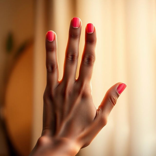 A close-up shot of a hand holding up three fingers in a gentle gesture, against a softly blurred background