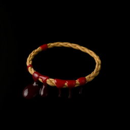A detailed image of a tan waxed cotton cord bracelet lying flat against a stark black background