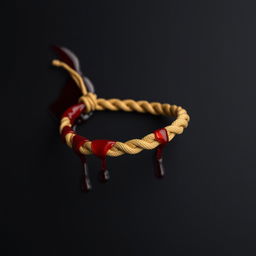 A detailed image of a tan waxed cotton cord bracelet lying flat against a stark black background