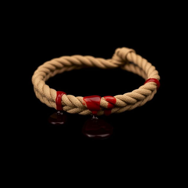 A detailed image of a tan waxed cotton cord bracelet lying flat against a stark black background