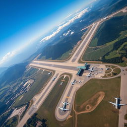 A stunning aerial view of Qamishlo Airport, showcasing the layout of the runways, taxiways, and terminal building