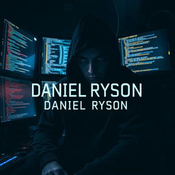 A mysterious hacker sitting in a dimly lit room, illuminated by the glow of multiple computer screens displaying code and digital data